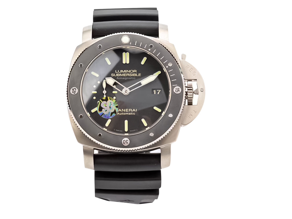 Luminor Submersible 1950 Amagnetic 3 Days Automatic 'Titanio' with Black Dial and Black Strap (47mm)
