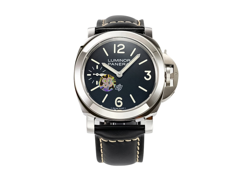 Luminor 44 Logo 3 Days Polished Stainless Steel Case with Black Dial and Black Strap (44mm)