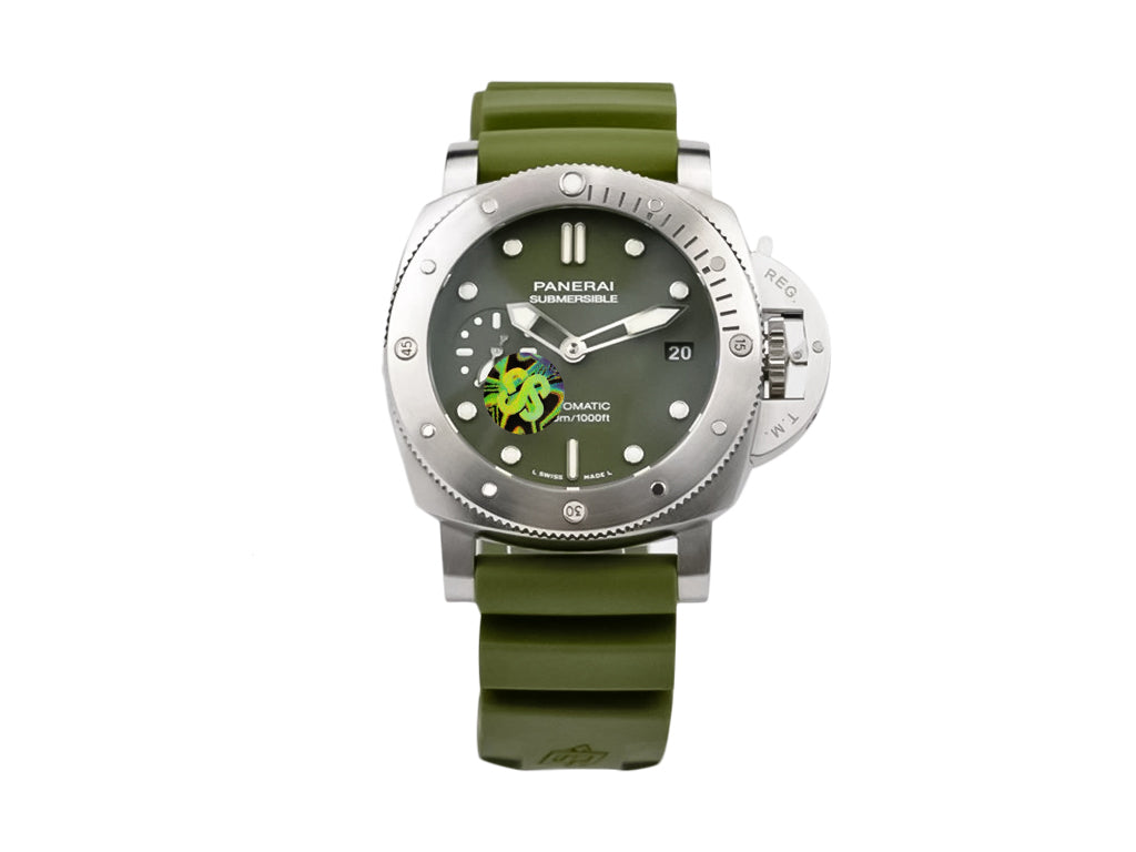 Luminor Submersible 42 3 Days Automatic 'Verde Militare' Brushed Stainless Steel Case, Green Dial and Green Strap (42mm)