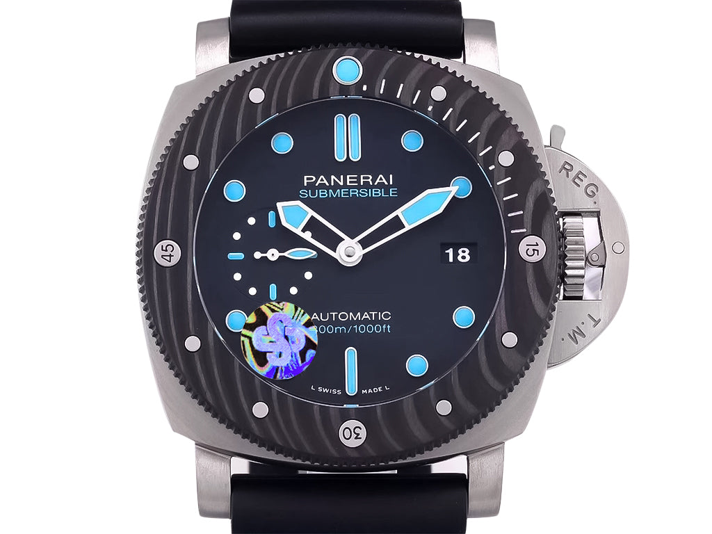 Luminor Submersible 47 3 Days Automatic 'BMG-Tech' Titanium Case with Forged Carbon Bezel, Black Dial and Black Strap (47mm)