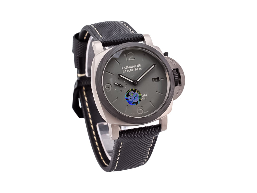 Luminor 1950 44 3 Days Automatic 'TuttoGrigio' Titanium Case with Forged Carbon Bezel, Grey Dial and Black Strap (44mm)