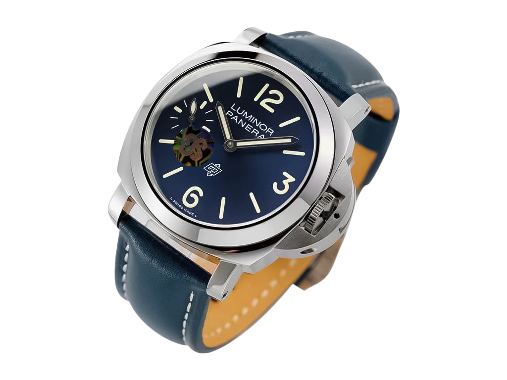 Luminor Marina Logo 3 Days 'Blu Mare Edition' Stainless Steel Bettarini-Style Case with Blue Sunburst Dial and Blue Strap (44mm)