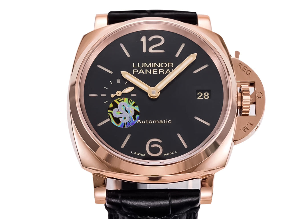 Luminor Due 38 Automatic 'Oro Rosso' Red Gold Case with Black Dial and Black Strap (38mm)