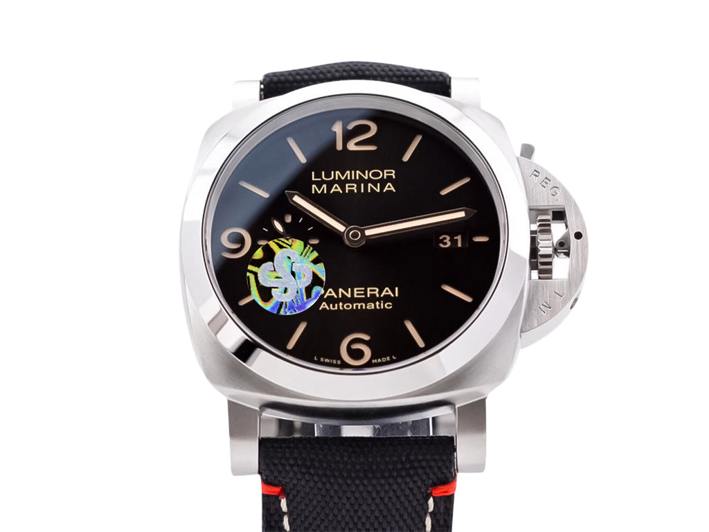 Luminor 1950 44 3 Days Automatic 'Roma' Stainless Steel Case with Black Sunburst Dial and Black Strap (44mm)