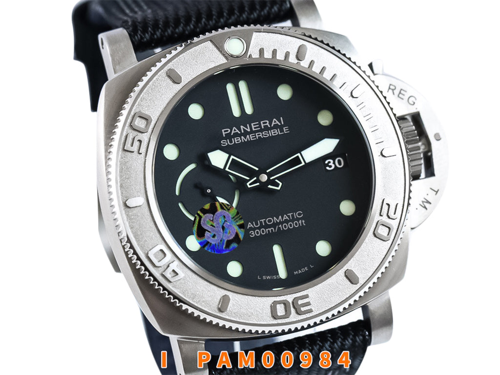 Luminor Submersible 47 'Mike Horn Edition' Titanium Case Featuring a Titanium Bezel Graduated with Raised Numerals, Black Dial and Black Strap (47mm)