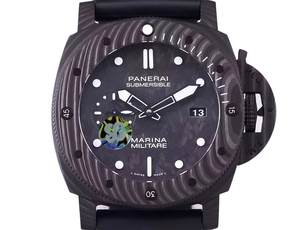 Luminor Submersible 47 Marina Militare 'Carbotech' Forged Carbon Case and Bezel, Carbon Dial and Black Strap (47mm)