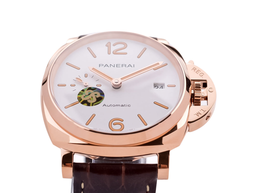 Luminor Due 42 Automatic 'Goldtech' Case with White Dial and Brown Strap (42mm)