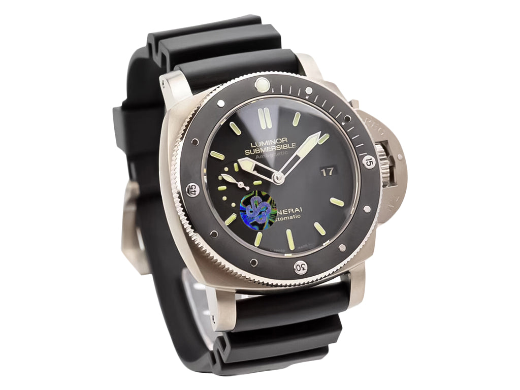 Luminor Submersible 1950 Amagnetic 3 Days Automatic 'Titanio' with Black Dial and Black Strap (47mm)