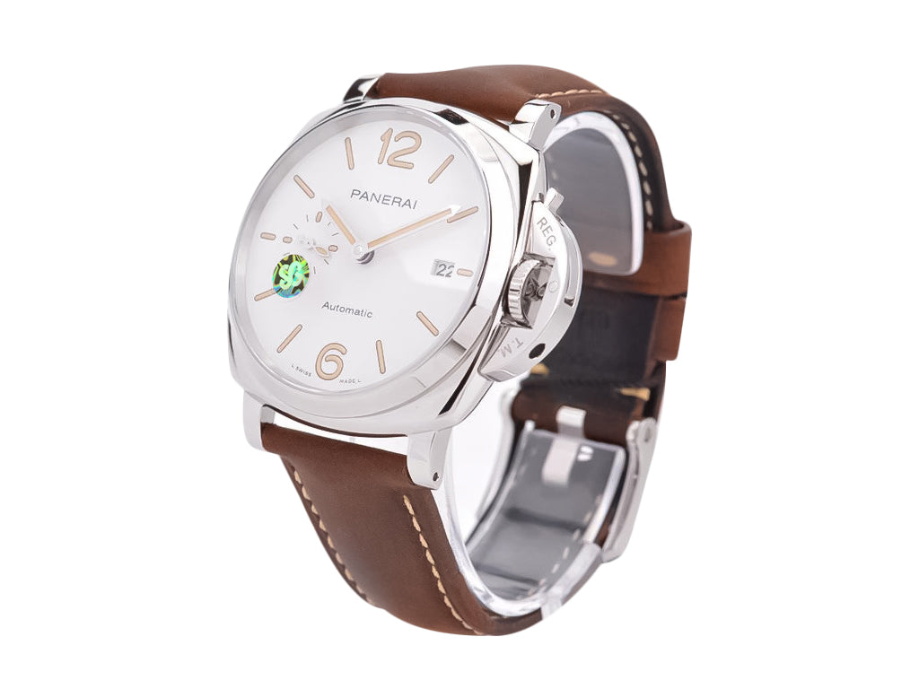 Luminor Due 42 Automatic Stainless Steel Case with White Dial and Brown Strap (42mm)