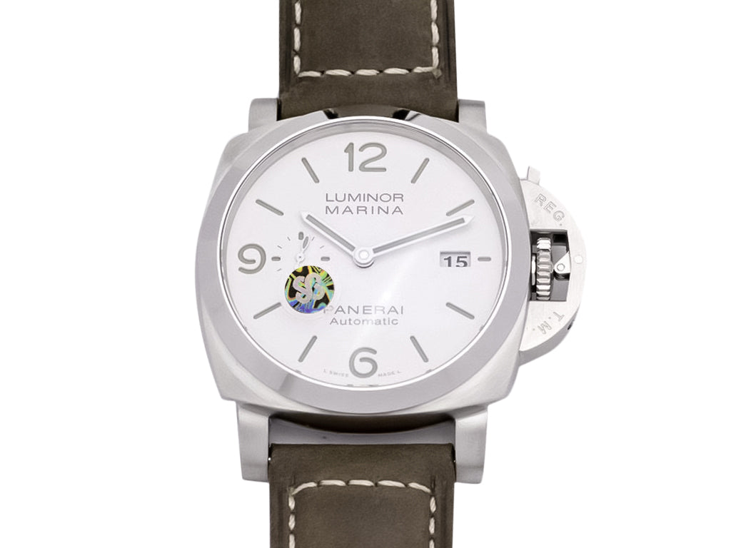 Luminor 1950 44 3 Days Automatic Brushed Stainless Steel Case, Polished Bezel with White Dial and Brown Strap (44mm)