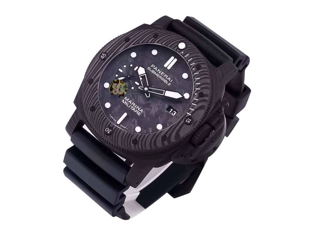 Luminor Submersible 47 Marina Militare 'Carbotech' Forged Carbon Case and Bezel, Carbon Dial and Black Strap (47mm)