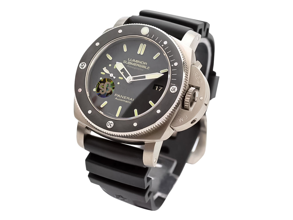 Luminor Submersible 1950 Amagnetic 3 Days Automatic 'Titanio' with Black Dial and Black Strap (47mm)