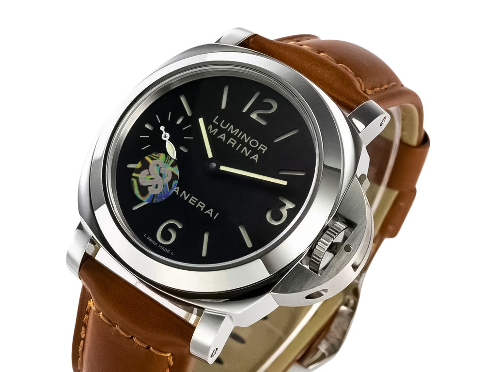 Luminor Marina Stainless Steel with Black Dial and Brown Strap (44mm)