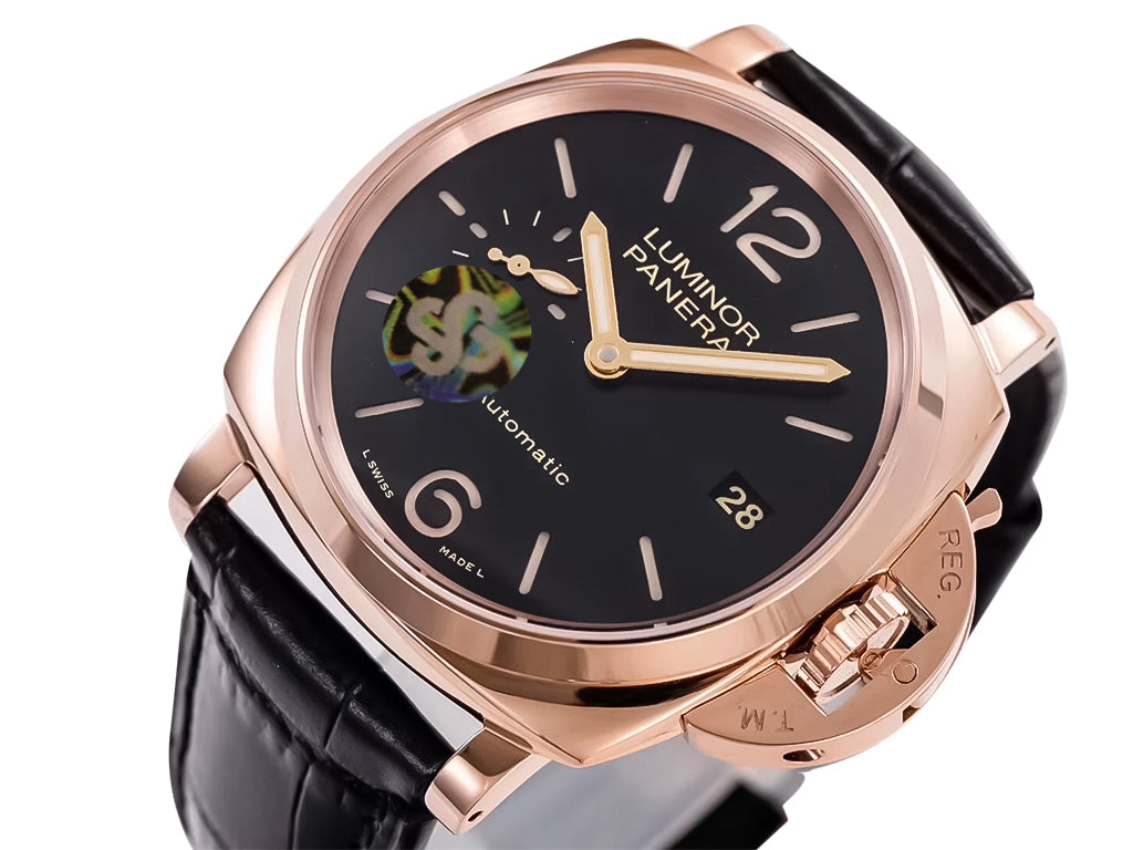 Luminor Due 38 Automatic 'Oro Rosso' Red Gold Case with Black Dial and Black Strap (38mm)