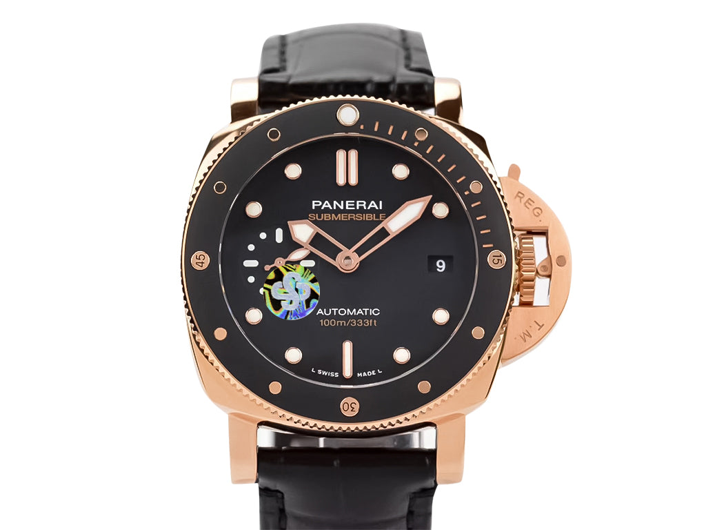Luminor Submersible 42 3 Days Automatic 'Goldtech' Red Gold Case with Black Dial and Black Strap (42mm)