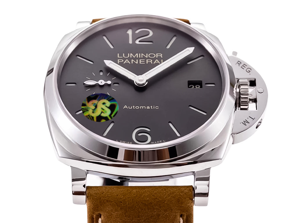 Luminor Due 42 3 Days 'Date' Stainless Steel Case with Grey Sunburst Dial and Brown Strap (38mm)