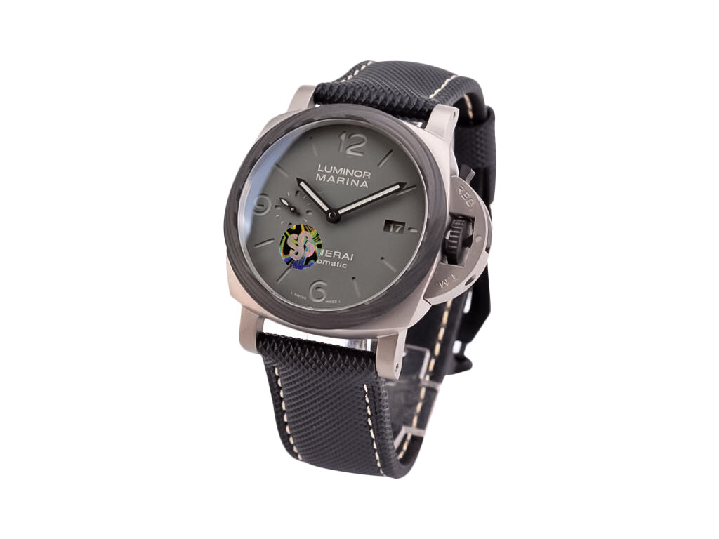 Luminor 1950 44 3 Days Automatic 'TuttoGrigio' Titanium Case with Forged Carbon Bezel, Grey Dial and Black Strap (44mm)