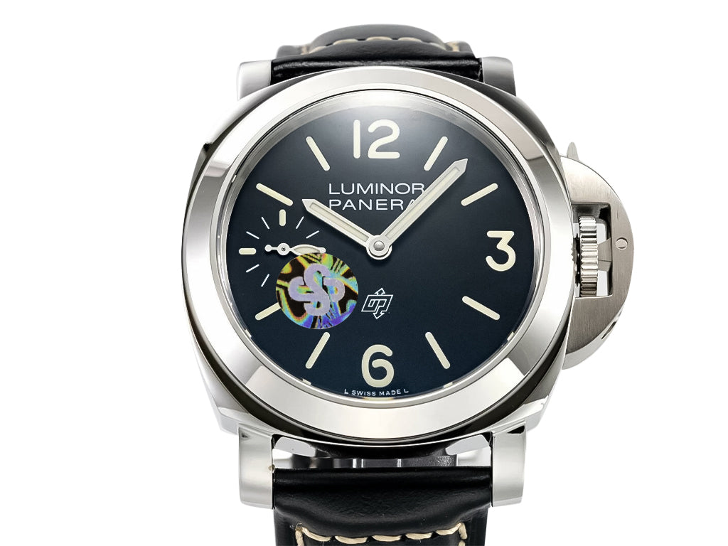 Luminor 44 Logo 3 Days Polished Stainless Steel Case with Black Dial and Black Strap (44mm)