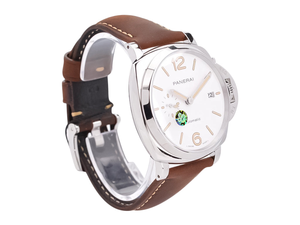 Luminor Due 42 Automatic Stainless Steel Case with White Dial and Brown Strap (42mm)