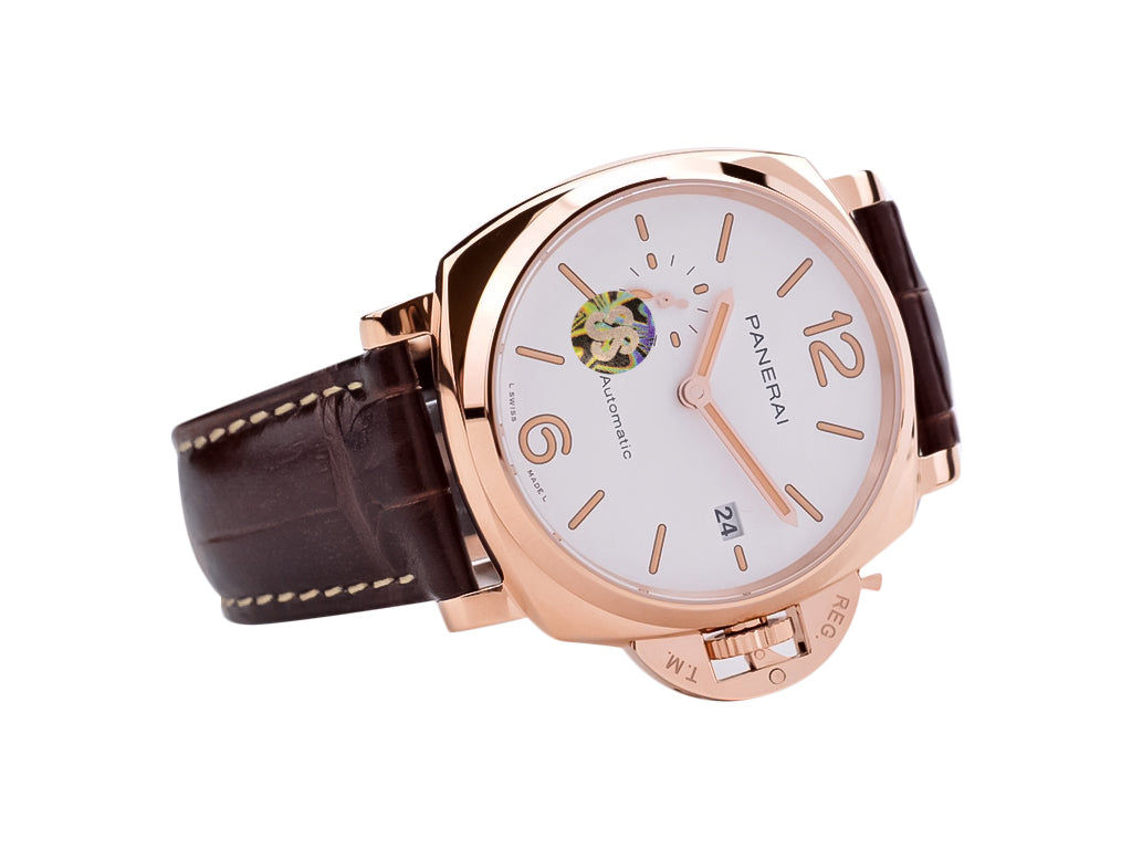Luminor Due 42 Automatic 'Goldtech' Case with White Dial and Brown Strap (42mm)