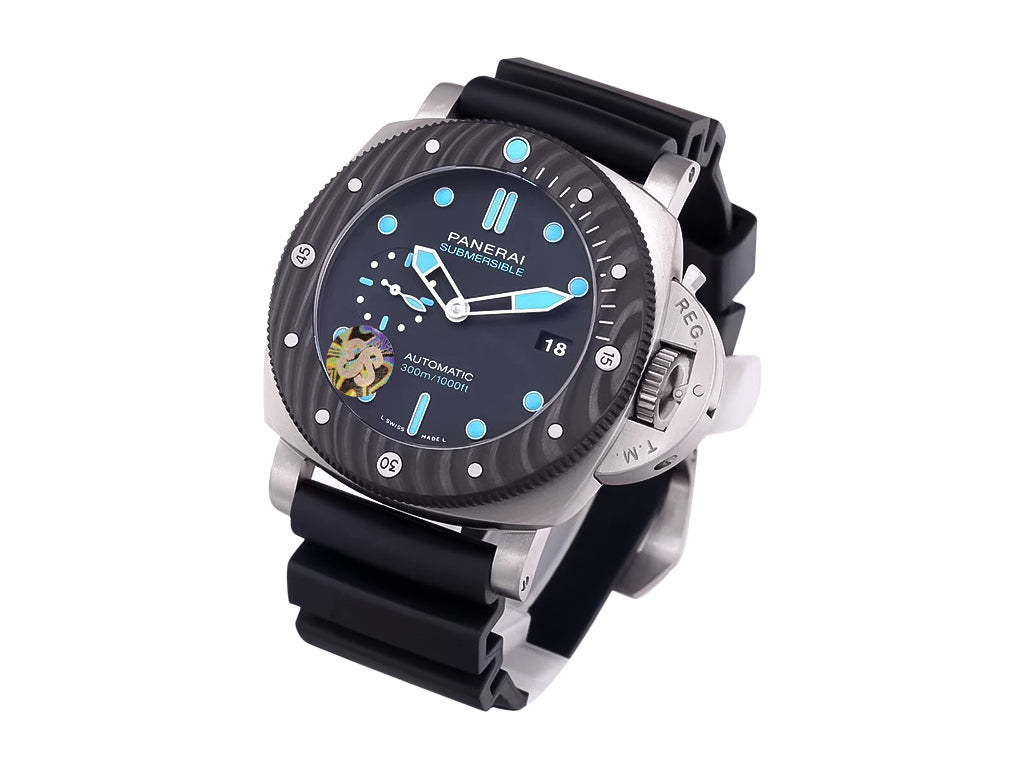 Luminor Submersible 47 3 Days Automatic 'BMG-Tech' Titanium Case with Forged Carbon Bezel, Black Dial and Black Strap (47mm)