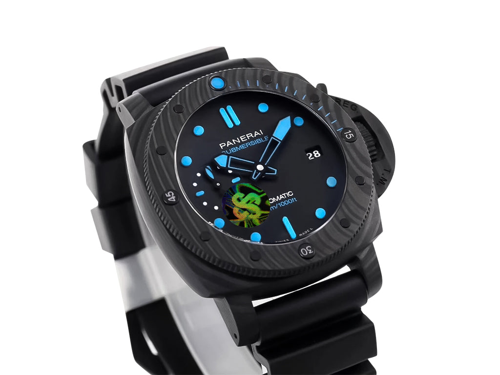 Luminor Submersible 47 3 Days Automatic 'Carbotech' Forged Carbon Case and Bezel, Black Dial with Blue Accents and Black Strap (47mm)