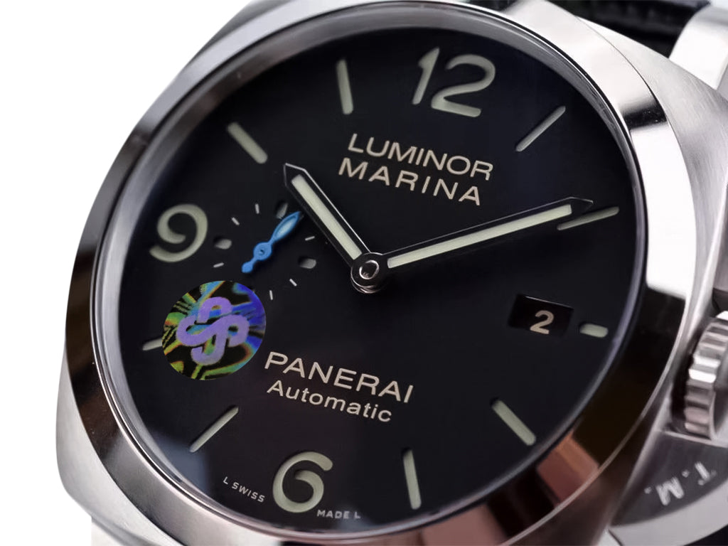 Luminor 1950 44 3 Days Automatic Brushed Stainless Steel Case, Polished Bezel with Black Dial and Black Strap (44mm)