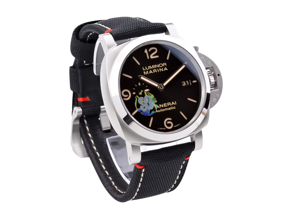 Luminor 1950 44 3 Days Automatic 'Roma' Stainless Steel Case with Black Sunburst Dial and Black Strap (44mm)