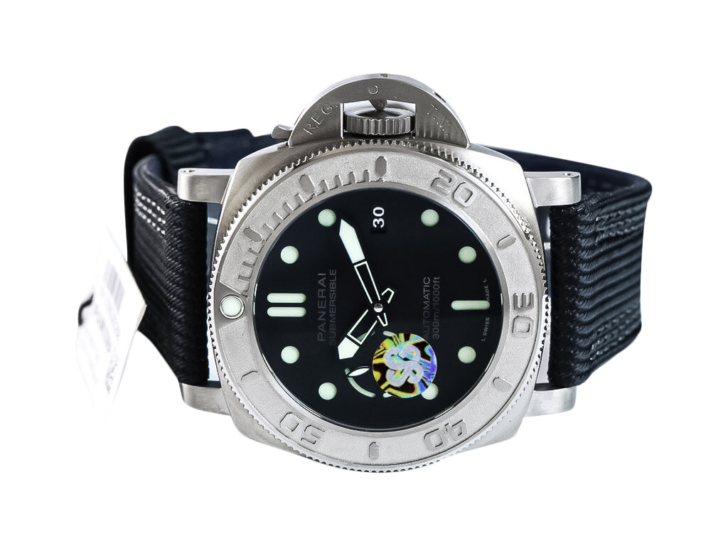 Luminor Submersible 47 'Mike Horn Edition' Titanium Case Featuring a Titanium Bezel Graduated with Raised Numerals, Black Dial and Black Strap (47mm)