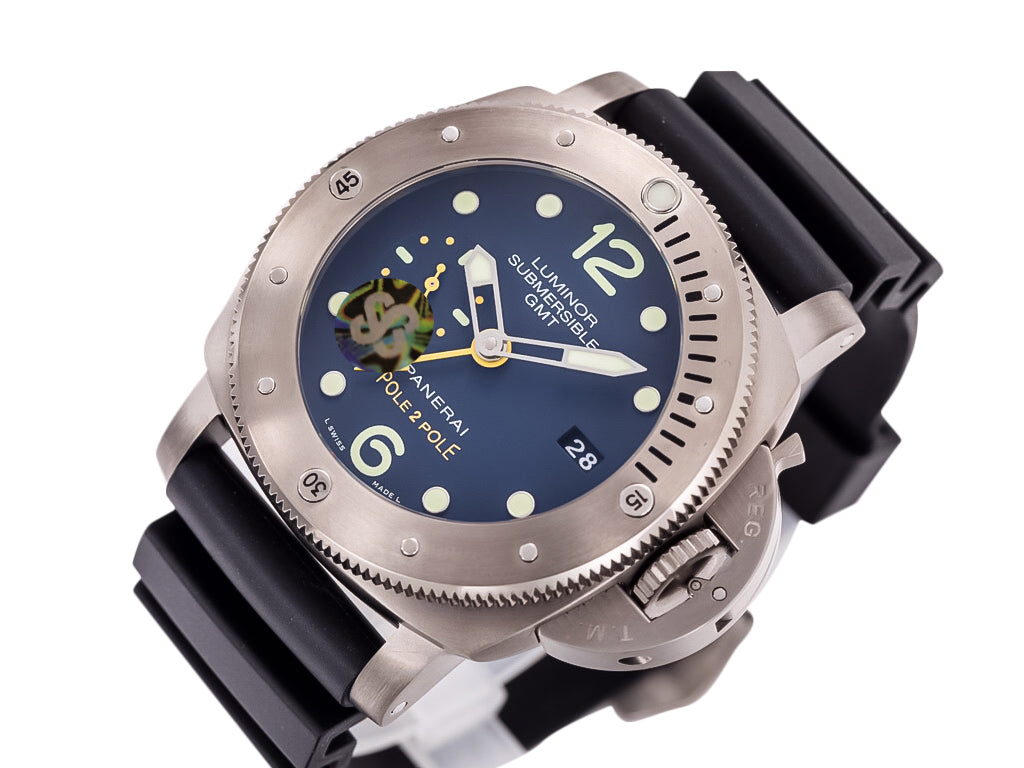 Luminor Submersible 1950 3 Days GMT Automatic Titanio 'Pole 2 Pole' Titanium Case with Blue Dial and Black Strap (47mm)