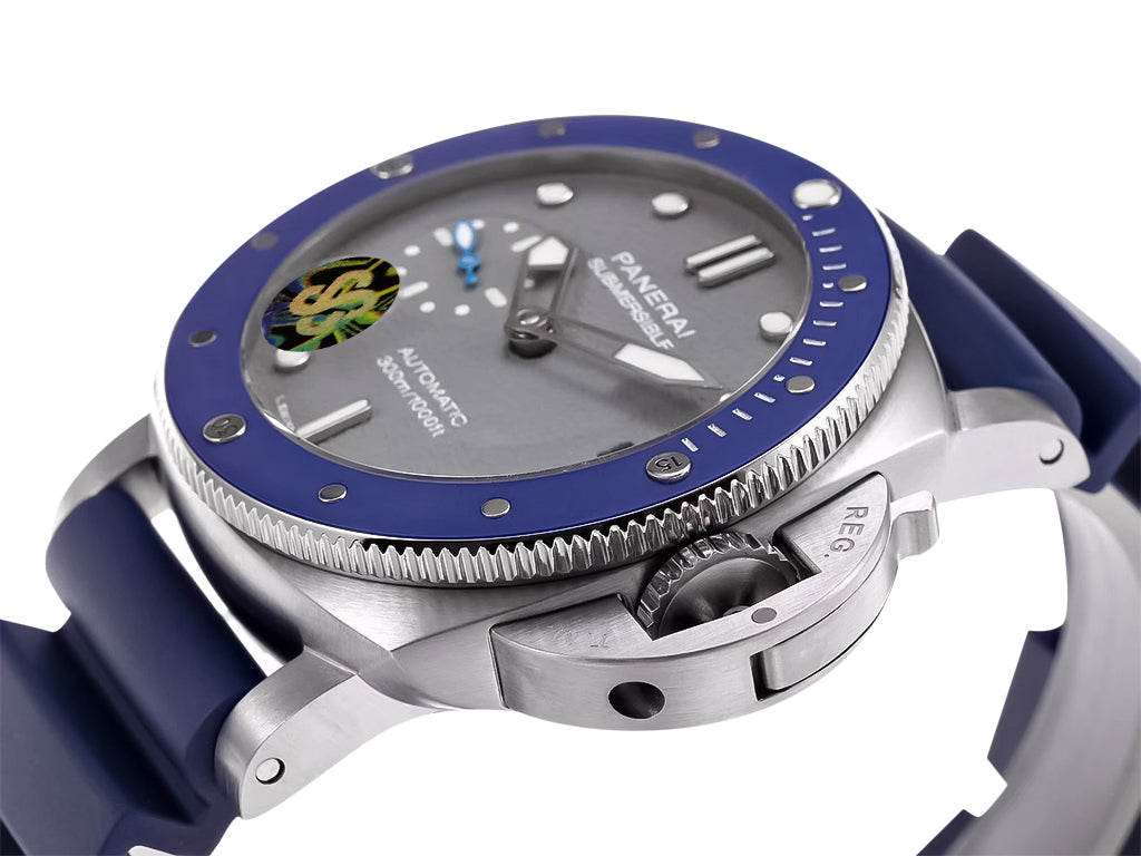 Luminor Submersible 42 3 Days Automatic 'Acciaio' Stainless Steel Case Shark-Grey Dial and Blue Strap (42mm)