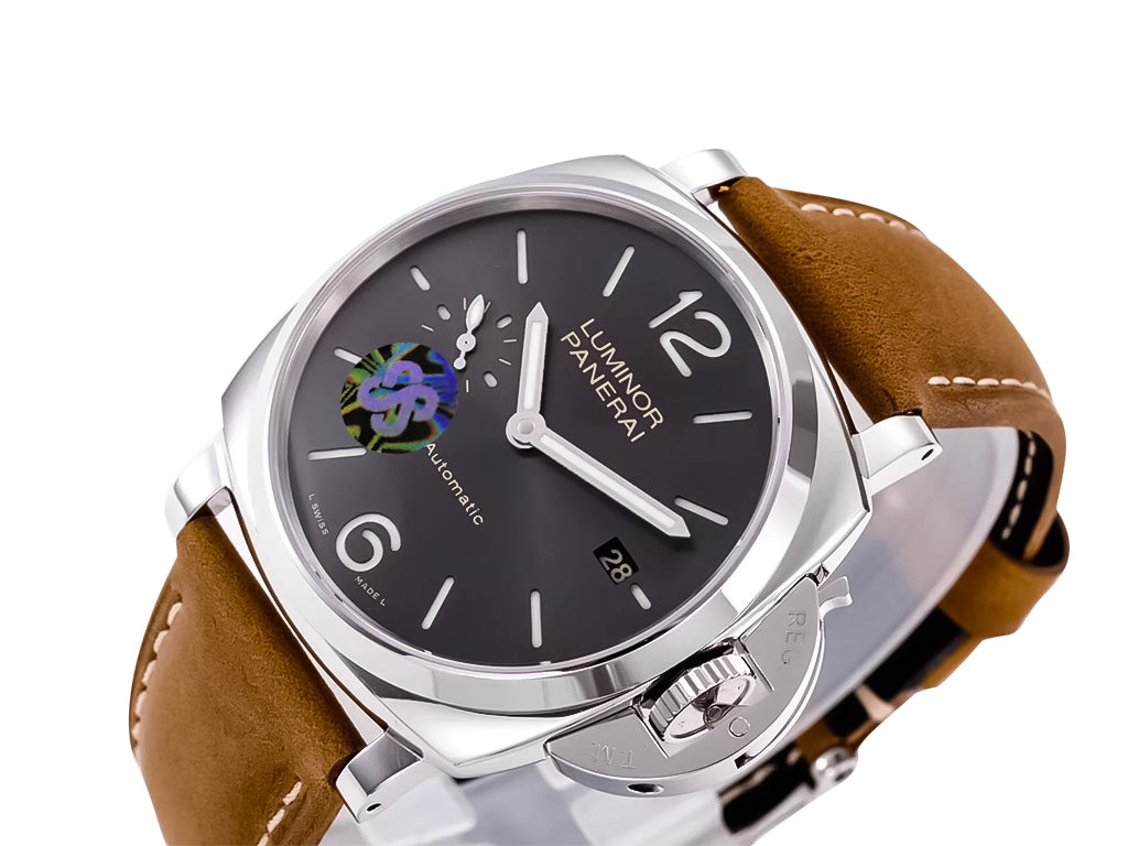Luminor Due 42 3 Days 'Date' Stainless Steel Case with Grey Sunburst Dial and Brown Strap (38mm)