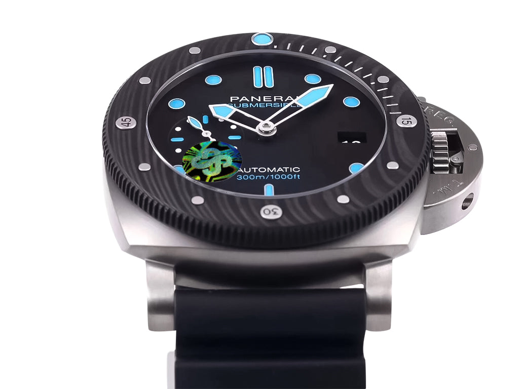 Luminor Submersible 47 3 Days Automatic 'BMG-Tech' Titanium Case with Forged Carbon Bezel, Black Dial and Black Strap (47mm)