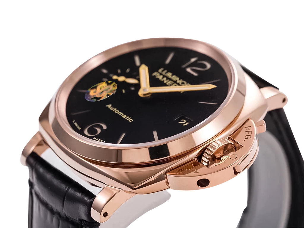 Luminor Due 38 Automatic 'Oro Rosso' Red Gold Case with Black Dial and Black Strap (38mm)