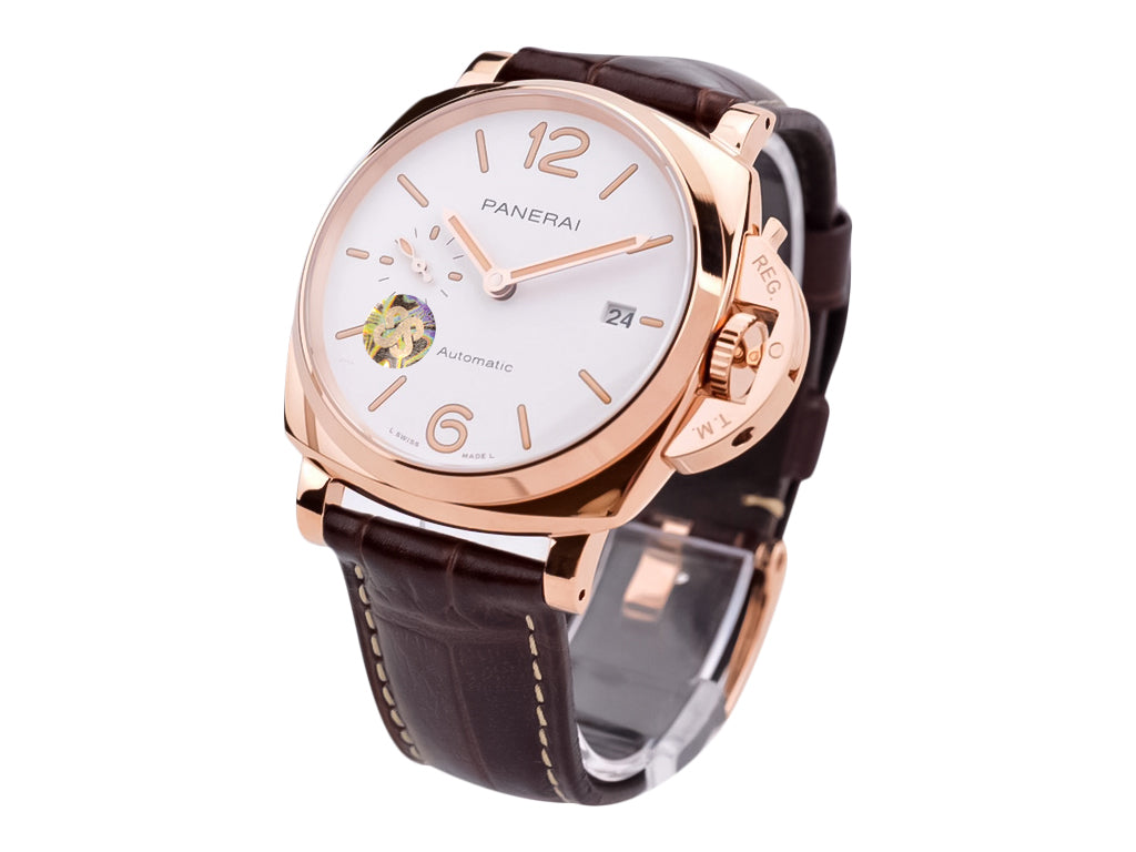 Luminor Due 42 Automatic 'Goldtech' Case with White Dial and Brown Strap (42mm)