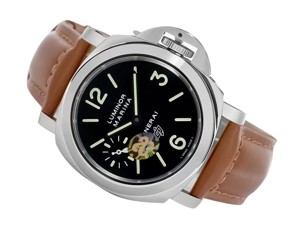 Luminor Marina Logo Stainless Steel with Black Dial and Brown Strap (44mm)