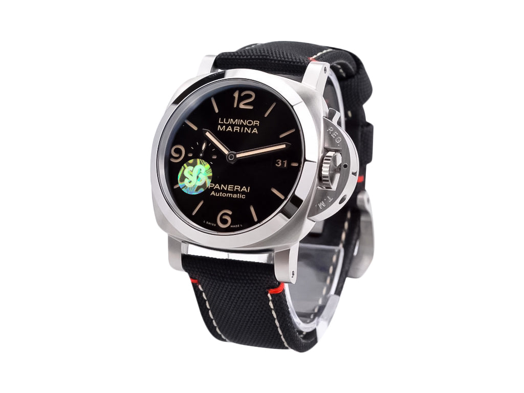 Luminor 1950 44 3 Days Automatic 'Roma' Stainless Steel Case with Black Sunburst Dial and Black Strap (44mm)