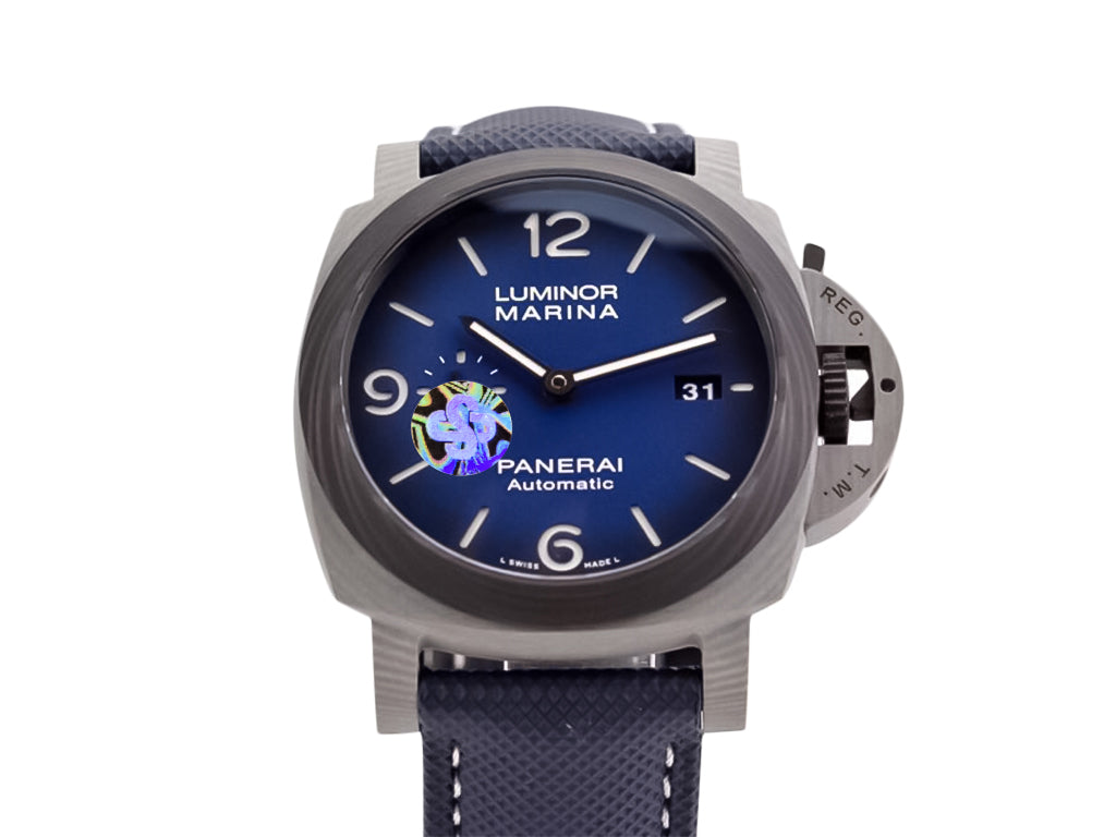 Luminor 1950 44 3 Days Automatic 'Volcano Blu - Fibratech' Composite Case with Forged Carbon Bezel, Blue Gradient Dial and Blue Strap (44mm)
