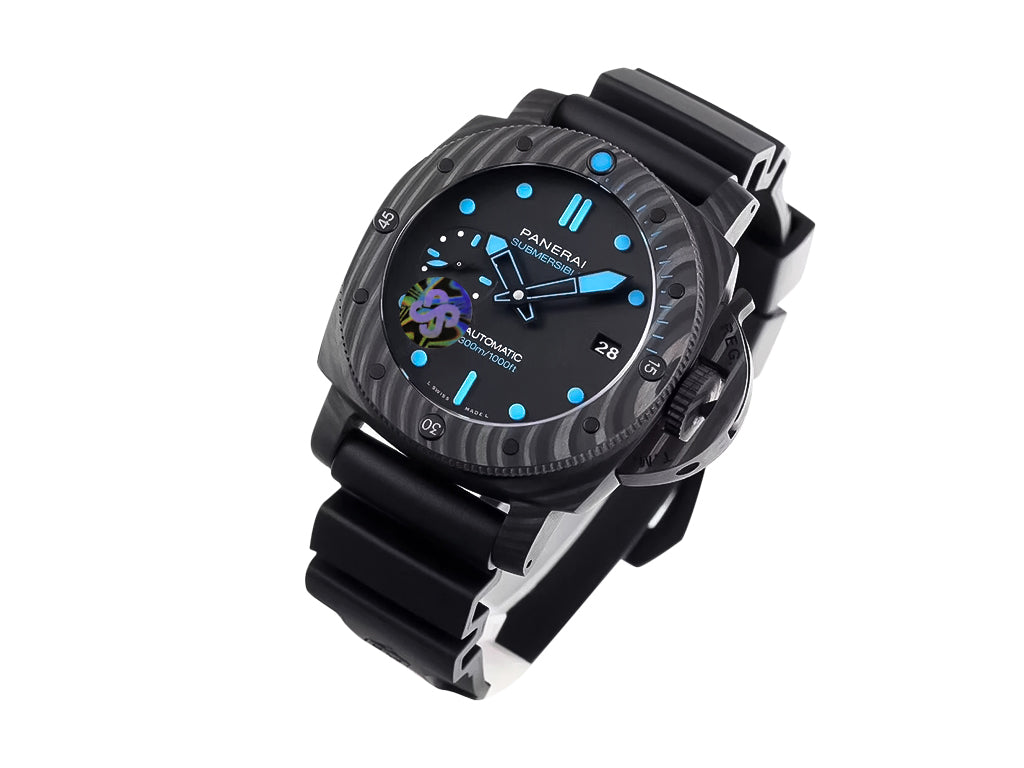 Luminor Submersible 47 3 Days Automatic 'Carbotech' Forged Carbon Case and Bezel, Black Dial with Blue Accents and Black Strap (47mm)