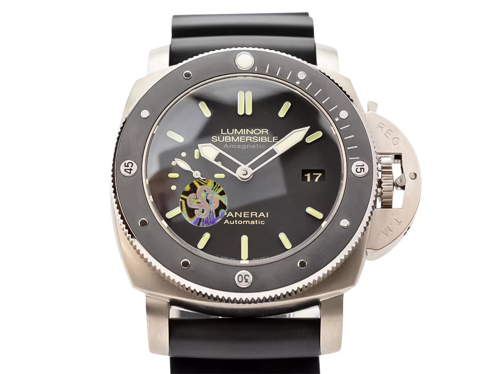 Luminor Submersible 1950 Amagnetic 3 Days Automatic 'Titanio' with Black Dial and Black Strap (47mm)