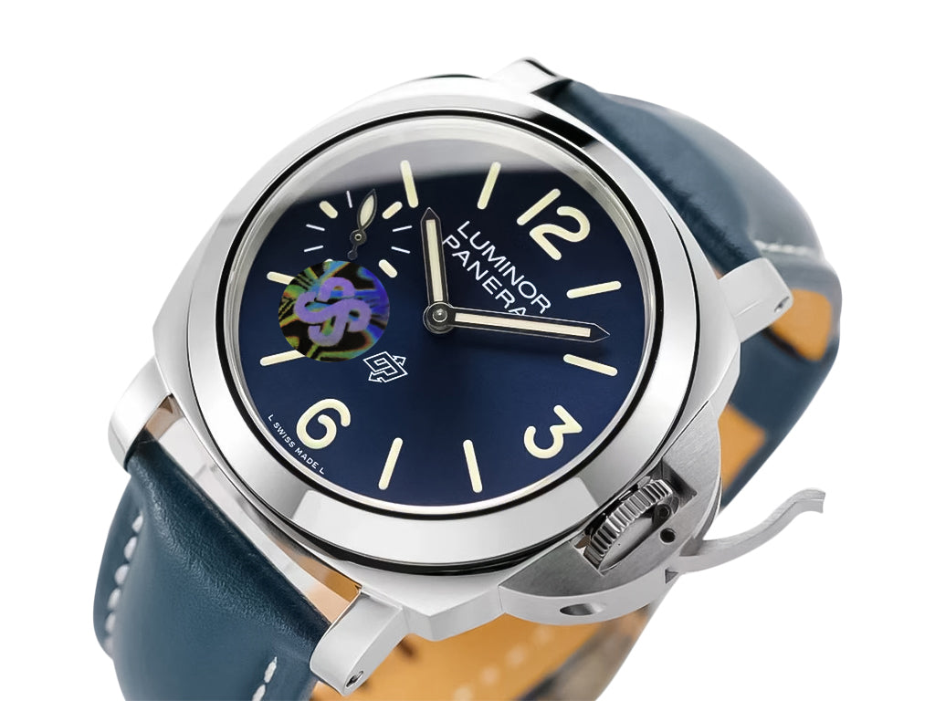 Luminor Marina Logo 3 Days 'Blu Mare Edition' Stainless Steel Bettarini-Style Case with Blue Sunburst Dial and Blue Strap (44mm)