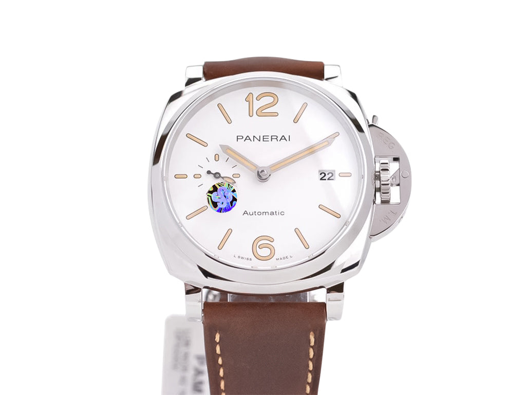 Luminor Due 42 Automatic Stainless Steel Case with White Dial and Brown Strap (42mm)