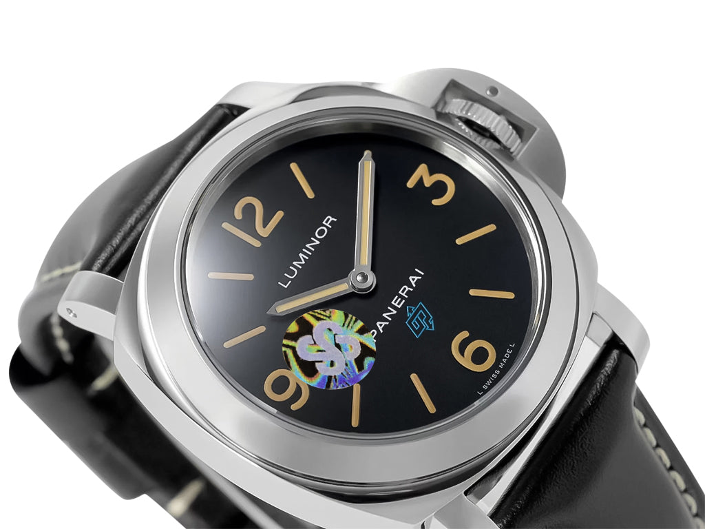 Luminor Base Logo Paneristi 15th Anniversary Handwound Stainless Steel Case with Black Dial and Black Strap (44mm)