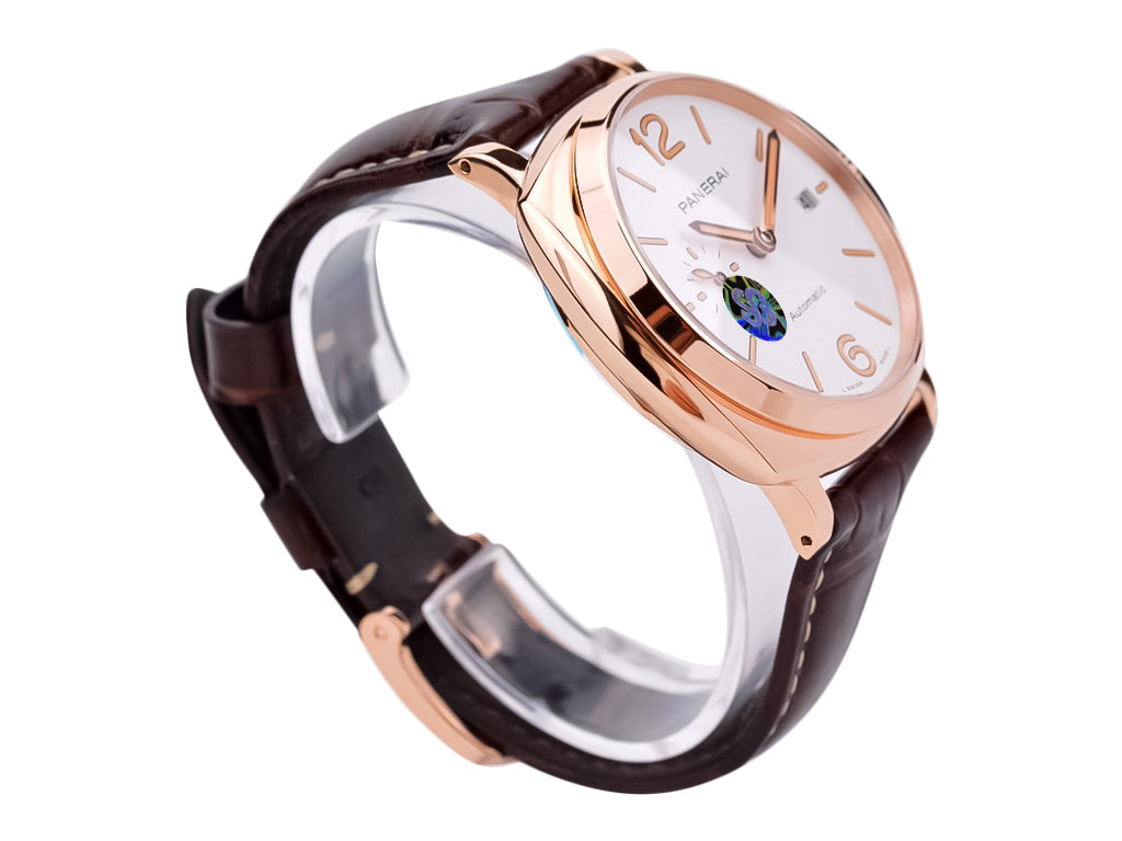 Luminor Due 42 Automatic 'Goldtech' Case with White Dial and Brown Strap (42mm)