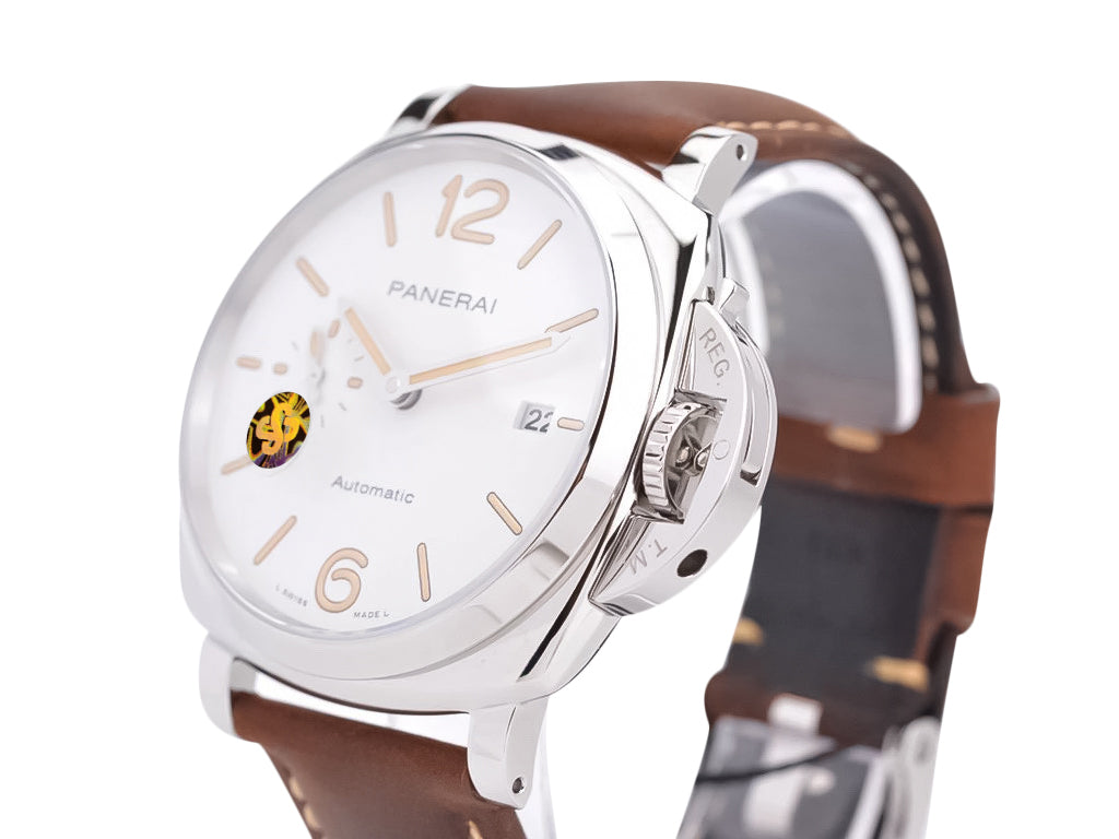 Luminor Due 42 Automatic Stainless Steel Case with White Dial and Brown Strap (42mm)
