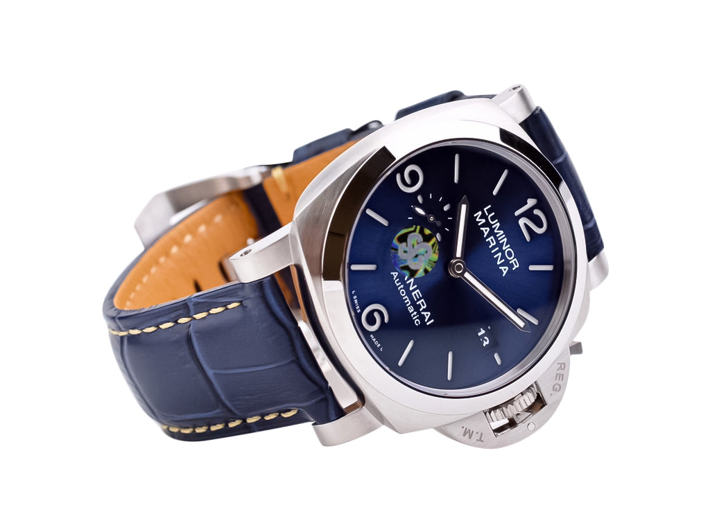 Luminor 1950 Marina 3 Days Automatic Stainless Steel Case with Blue Sunburst Dial and Blue Strap (44mm)