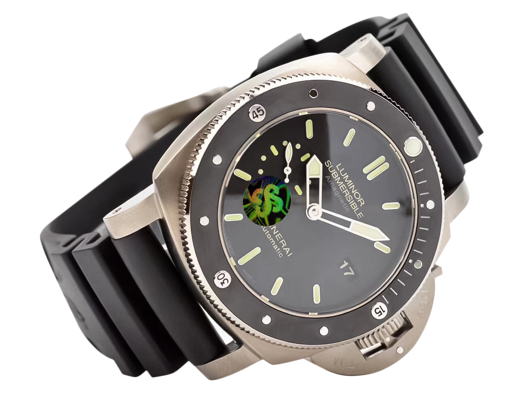 Luminor Submersible 1950 Amagnetic 3 Days Automatic 'Titanio' with Black Dial and Black Strap (47mm)
