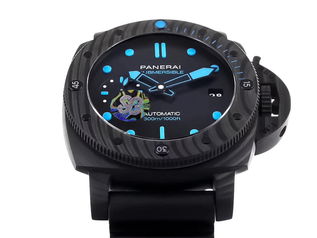 Luminor Submersible 47 3 Days Automatic 'Carbotech' Forged Carbon Case and Bezel, Black Dial with Blue Accents and Black Strap (47mm)