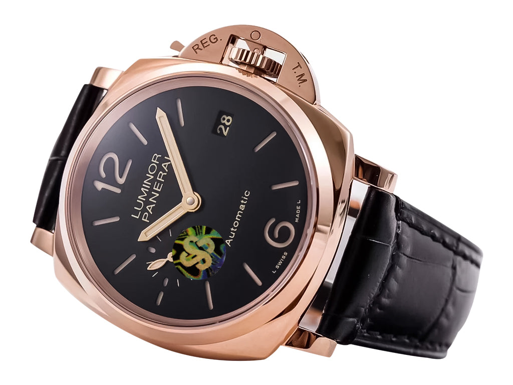 Luminor Due 38 Automatic 'Oro Rosso' Red Gold Case with Black Dial and Black Strap (38mm)