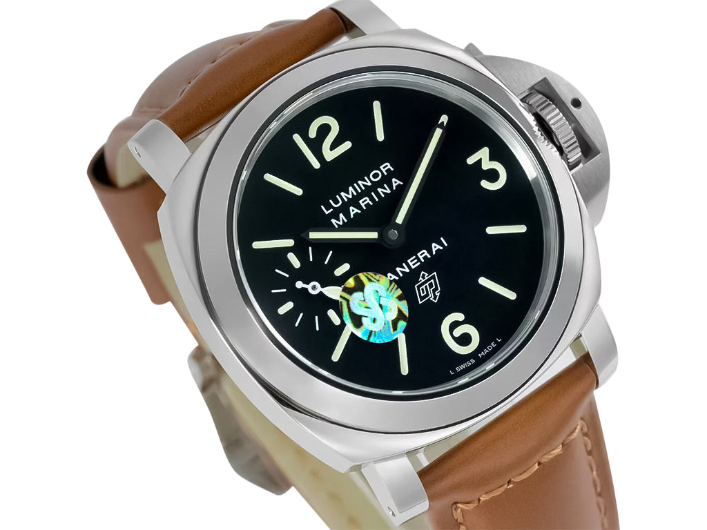 Luminor Marina Logo Stainless Steel with Black Dial and Brown Strap (44mm)